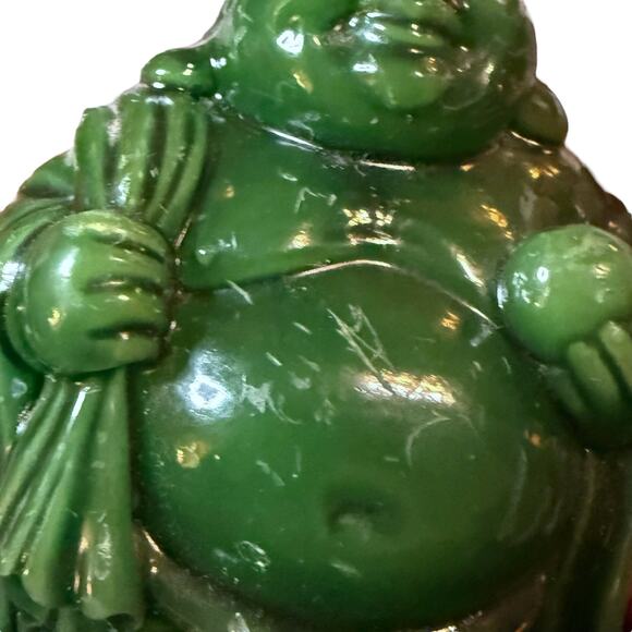Vintage 70s Lucky Buddha Candle Green Black Wax Distressed 5.25 in - Picture 8 of 14